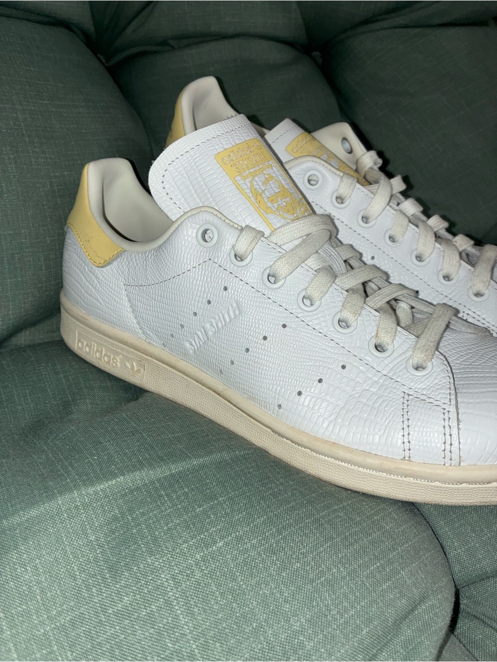 Adidas STAN SMITH Women's White Leather Sneakers with Soft Yellow Accents